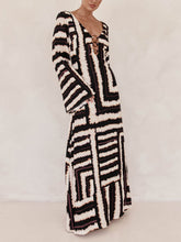 Bohemian Style Unique Printed Graceful V Tie Ring Maxi Dress InsStreet